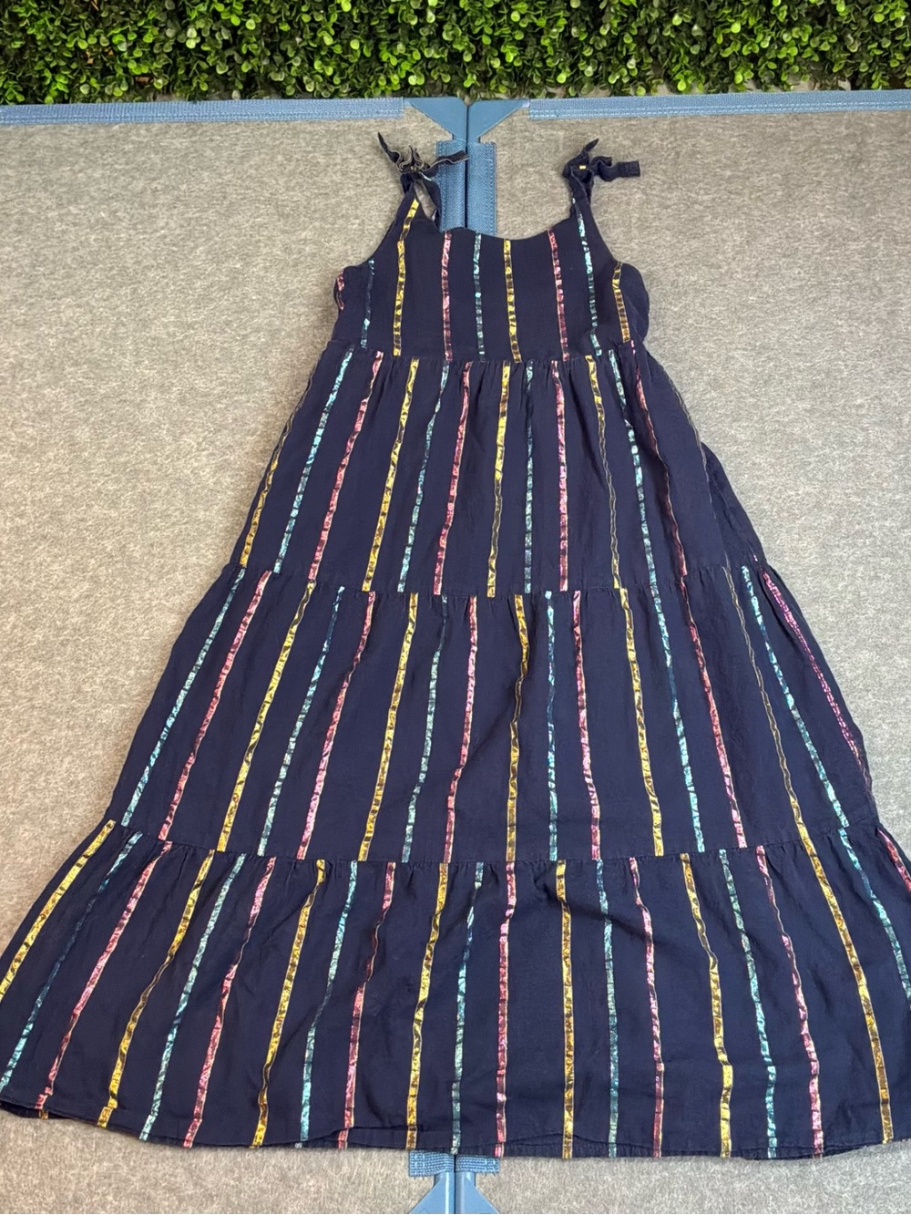 Old Navy Girls Tiered Navy Maxi Dress with Multicolor Stripes Size S 6/7